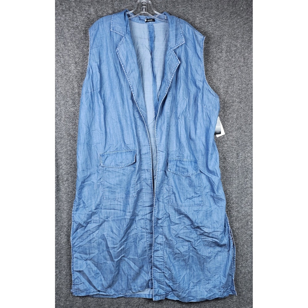 Stoosh Duster Vest Womens 2X Chambray Sleeveless Longline Pocket 15032W7763MX